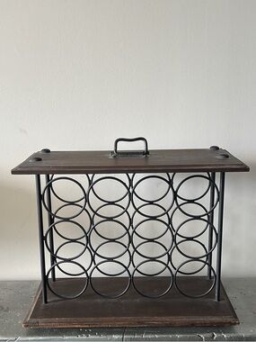 1950’s Mid century modern solid wood and iron wine rack